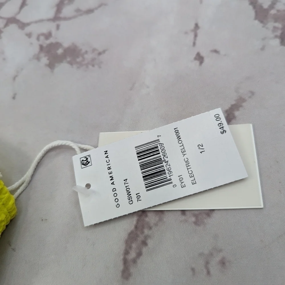 Good American Swim Top Women Yellow Crinkle Band Bandeau Strapless